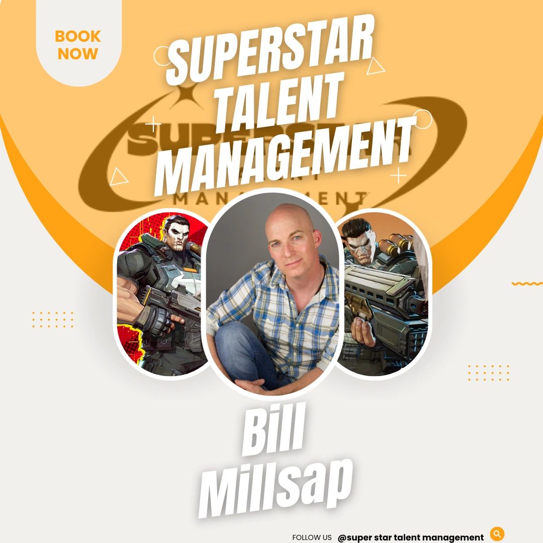 Superstar Talent Management featuring Bill Millsap with animated characters.