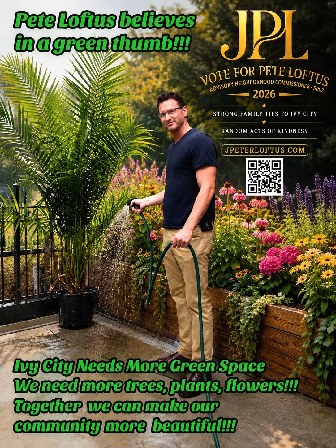 Pete believes in a green thumb and wants more green space in Ivy City. We need more trees, plants, a