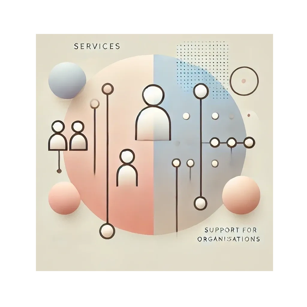 A combination of avatar style people with workflow style lines