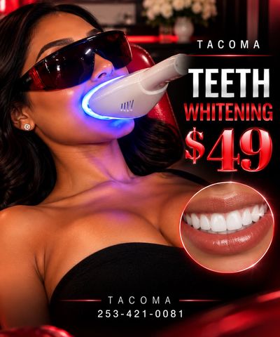 30-minute LED teeth whitening for a brighter smile—up to 3–5 shades whiter!