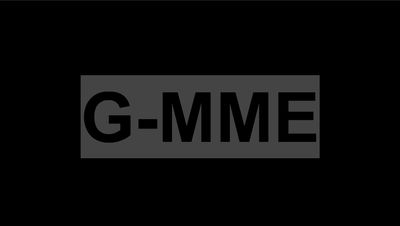 Black background with gray rectangle and bold text 'G-MME'.