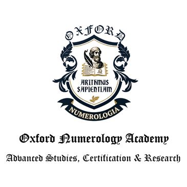 Logo of Oxford Numerology Academy with a classical figure and Latin motto.