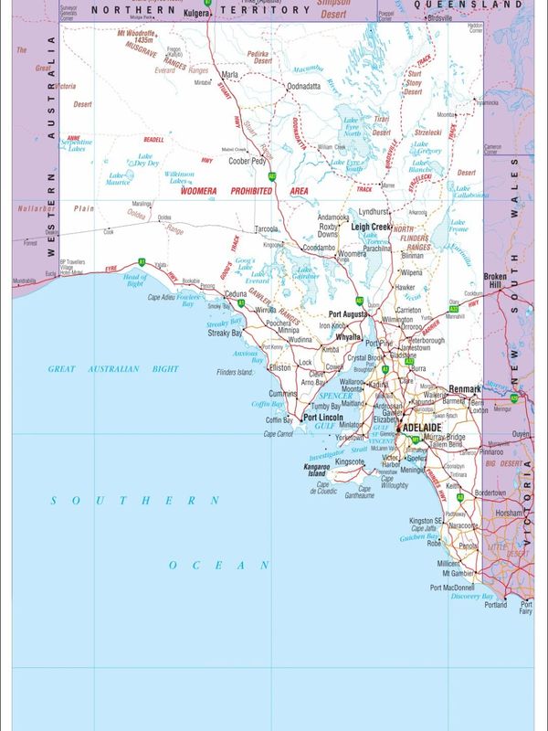 Map of South Australia showing cities and geographical features.