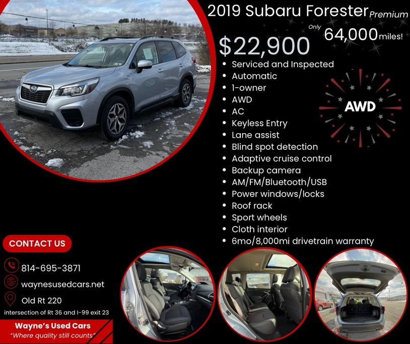 Used 2019 Subaru Forester Premium near Altoona, PA. Low mileage used cars for sale in Blair County