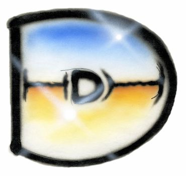 Airbrush Illustration, Letter D, Earth and Sky reflection, bright white highlights