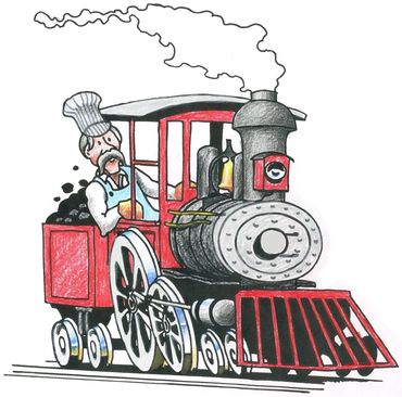Original Cartoon, Train Locomotive Engineer, Illustration for Sign and Merchandise for Local Cafe 