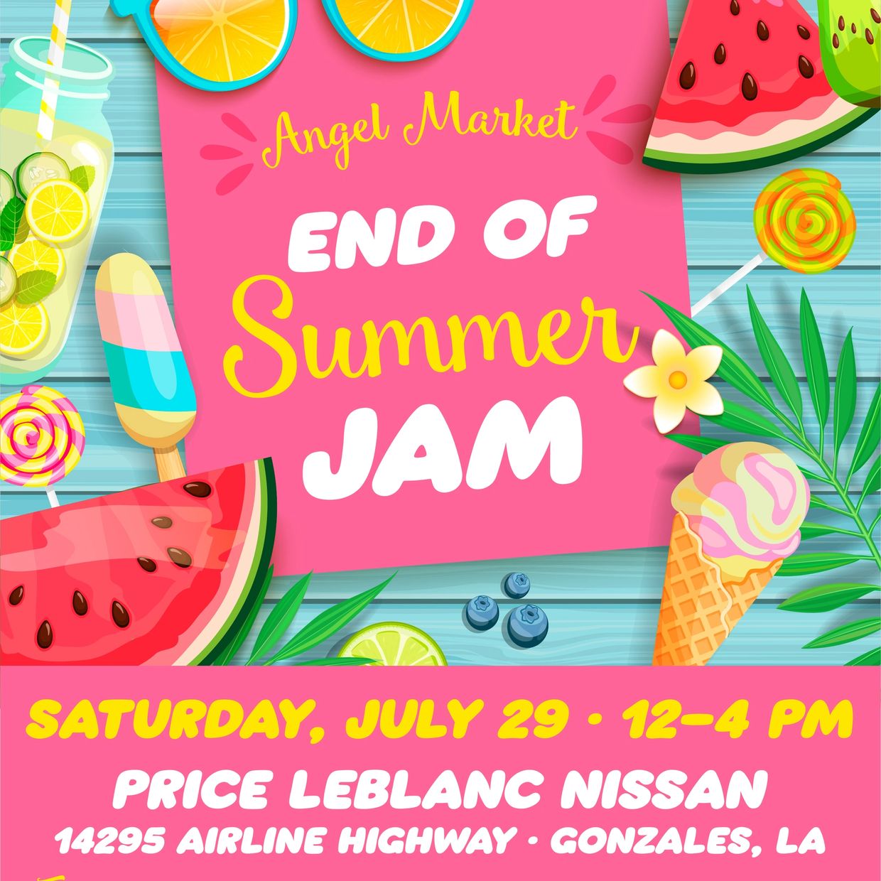 Angel Market: End of Summer Jam on July 29 between 12 and 4 PM at Price LeBlanc Nissan