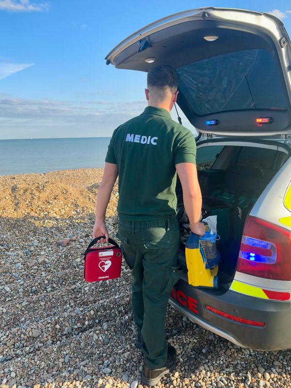 Medic providing care