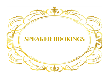 Elegant gold frame with 'Speaker Bookings' text inside.