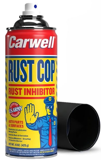 Carwell Rust Cop rust inhibitor spray can with black cap.