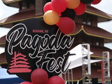 PagodaFest logo in front of the Pagoda. 