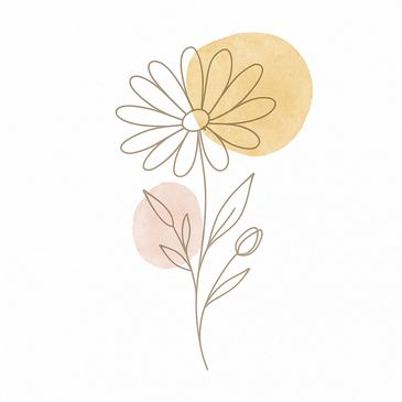 Line drawing of a daisy with soft pastel accents. Resilience, growth, and belief change is possible.