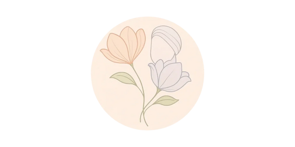 Pastel line art of intertwined flowers, subtly symbolizing a Sikh couple and relationship healing.
