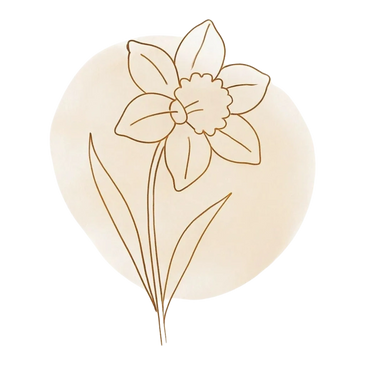 Line drawing of a single flower, accented with soft, warm colours. Compassion, patience, and calm.