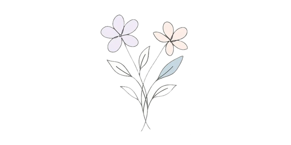 Pastel line art of stems with flowers, symbolizing harmony.