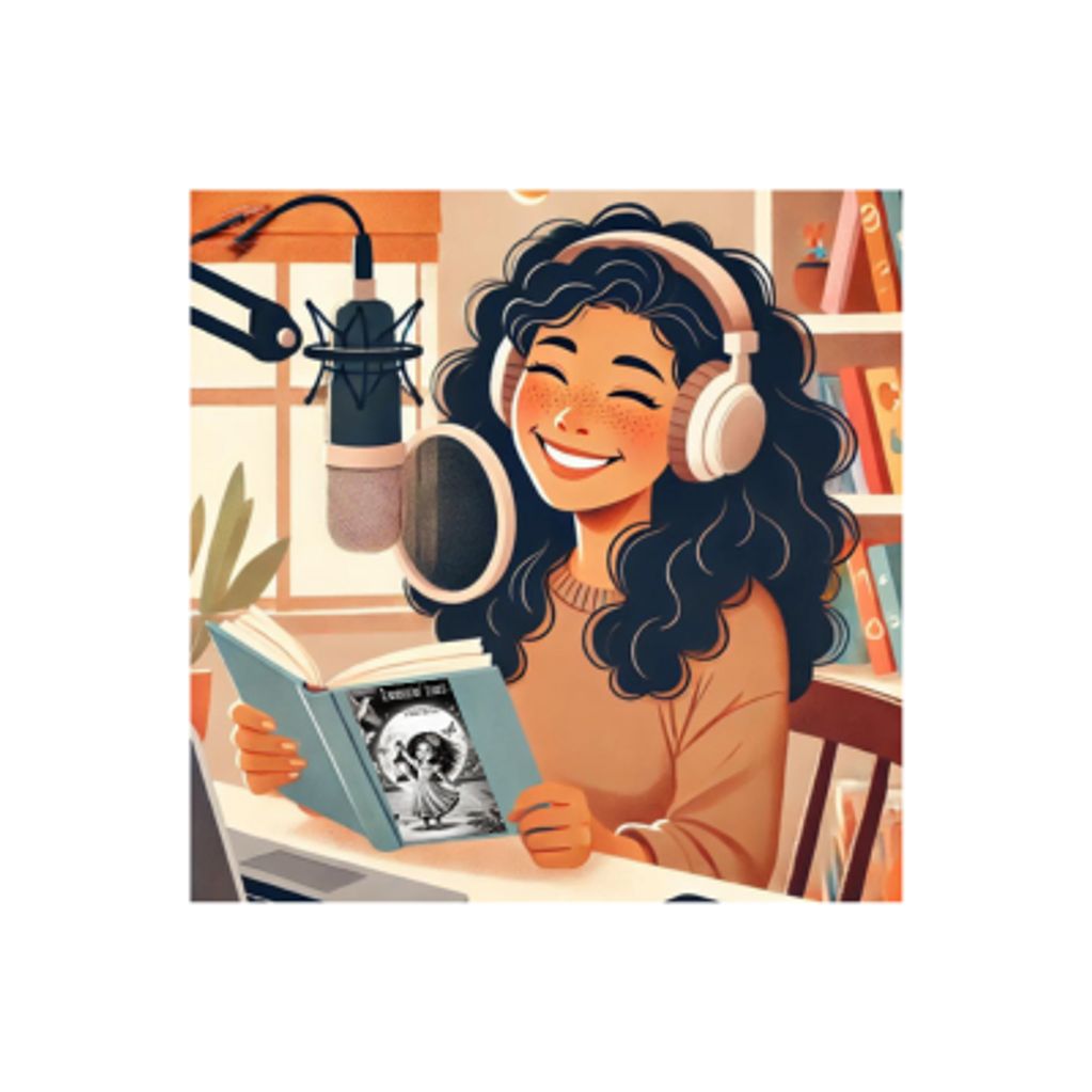 illustration of Berdine as a podcaster for Amy's Caribbean Storytime & Classics Podcast