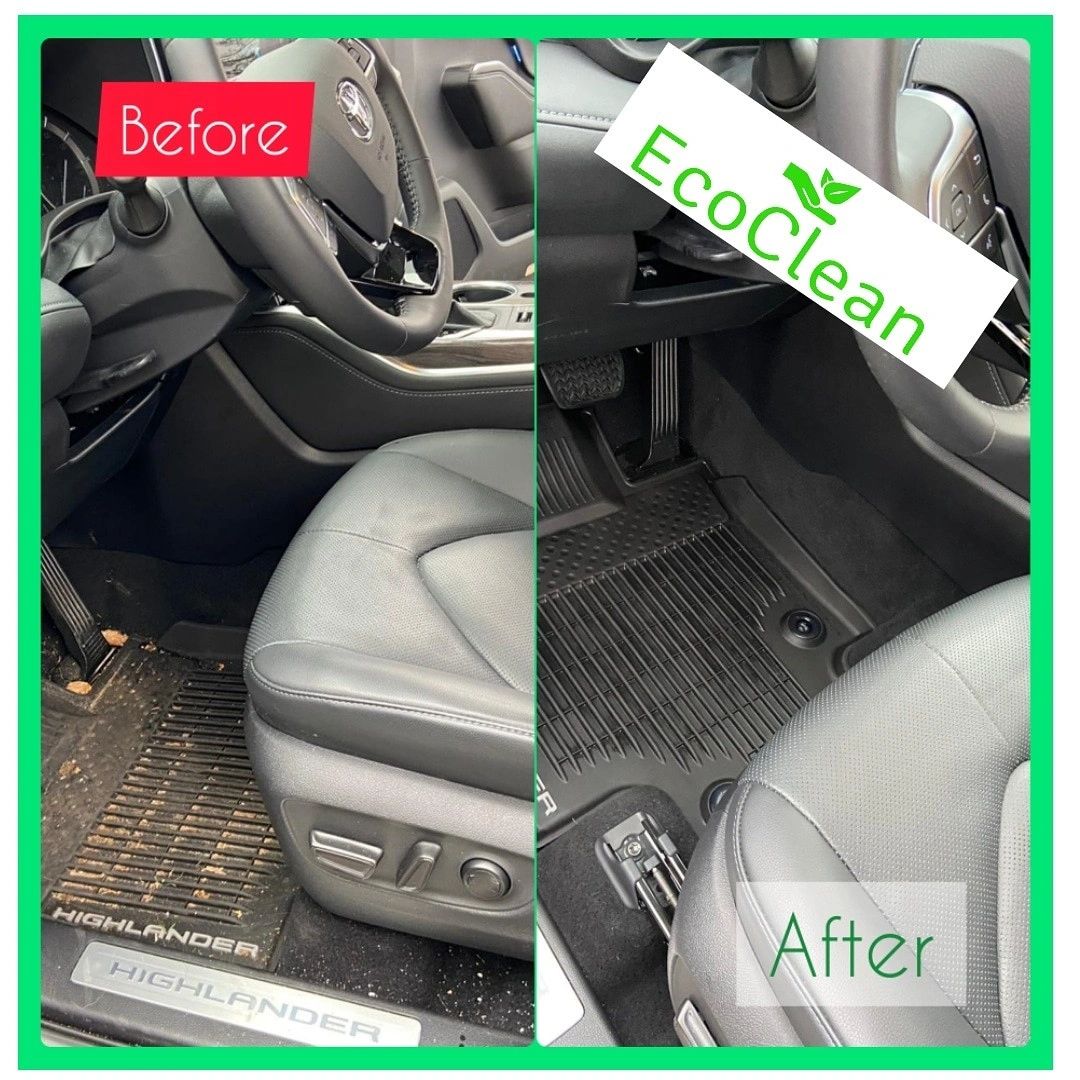 Left photo shows dirt in crevices of floor mat. Right photo is clean floor mat.