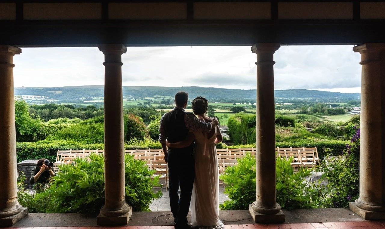#Beistol wedding #southville celebrant Bride and groom look out towards the Mendips