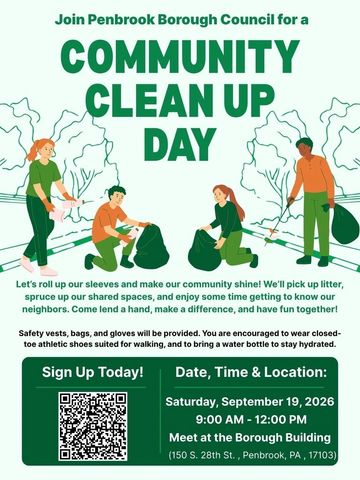 Community Clean Up Day flyer by Penbrook Borough Council.