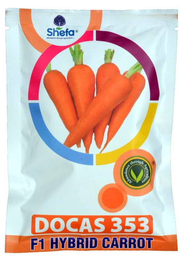 Package of Docas 353 F1 hybrid carrot seeds.