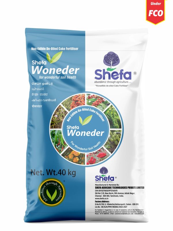 Bag of Shefa Woneder non-edible de-oiled cake fertilizer.