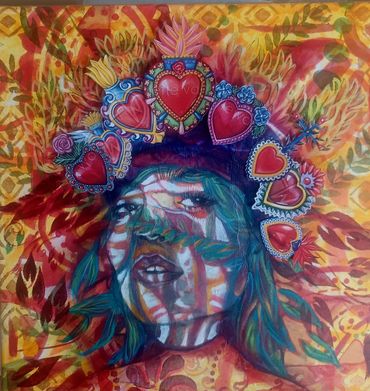 Queen of Hearts 
14" x 14" 
Mized-media on canvas