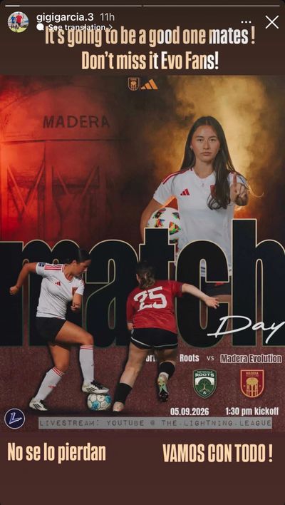 Promotional poster for women's soccer match between Roots and Madera Evolution.