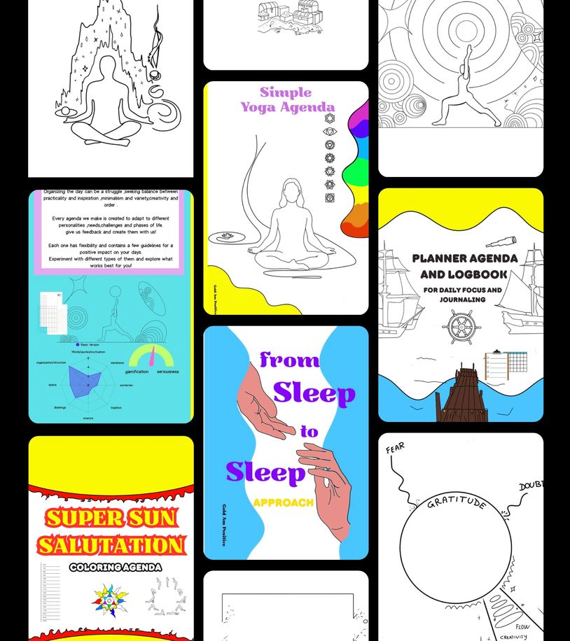 A collage of covers and content of agendas and journals from this brand 