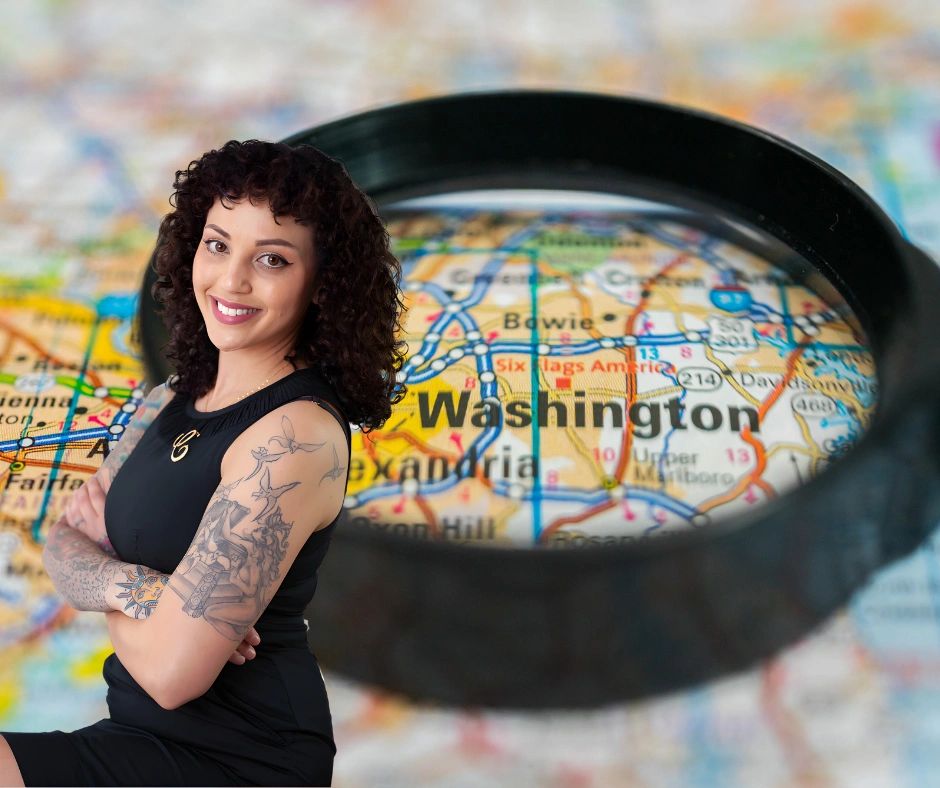 Real Estate Agent with map of Washington State in the background 