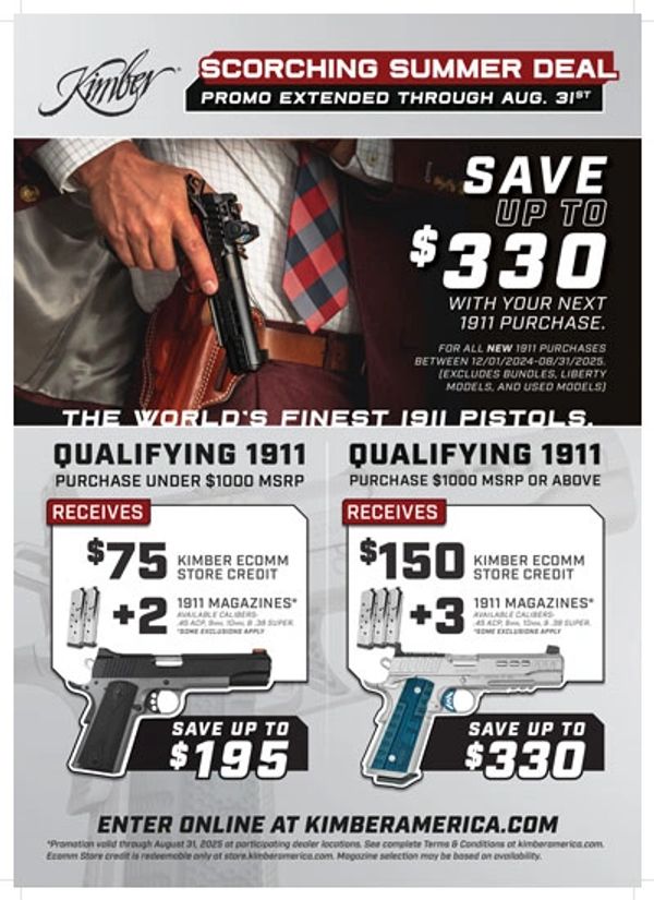 8/31/25 - Kimber Scorching Summer Deal 1911 Pistols rebate 