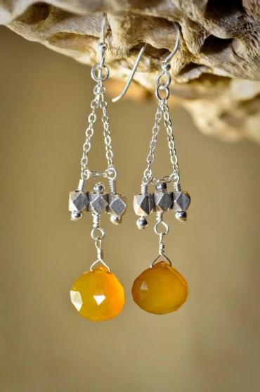 Yellow chalcedony and silver earrings.