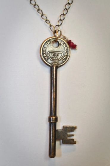 Vintage Key with ruby accent necklace.