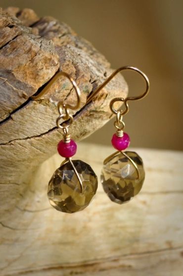 Smokey quartz and ruby earrings.