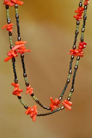 Seed beads, pearl, and branch coral. necklace.