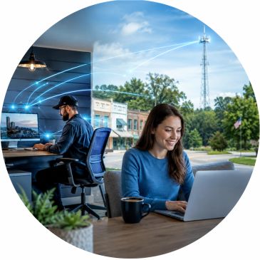 Two people working remotely with internet connectivity.