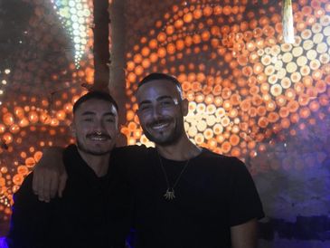 Sound artist and DJ's Sebestian Blach and Tonalist composer for BREATHING UNDERWATER standing with b