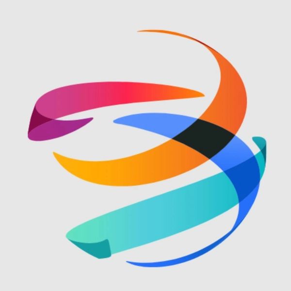 Colorful abstract swooshes forming a dynamic globe-like shape.
