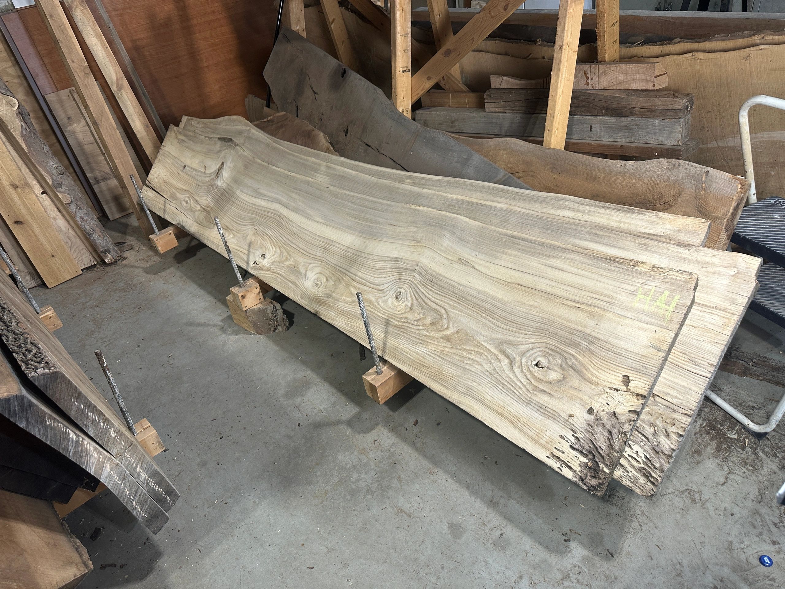 Live Edge Hackberry Slab 114×18.5–22×1.5 – Salvaged in Benson
