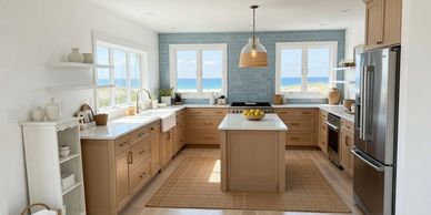 Coastal-Inspired Custom Kitchen  bright, airy coastal kitchen captures the effortless elegance 