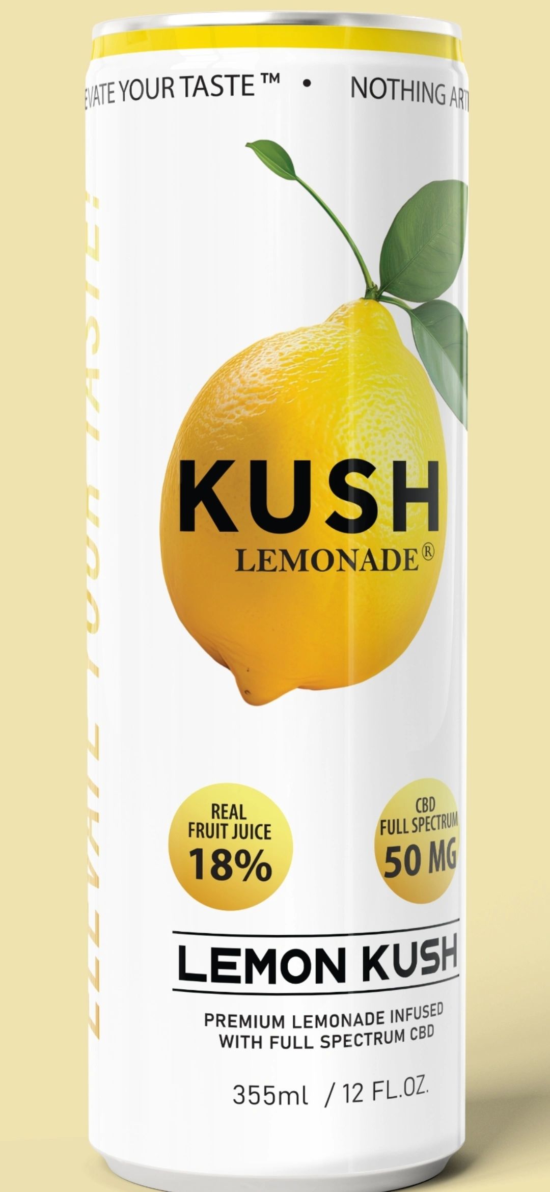 Can of Kush Lemonade with real fruit juice and CBD.
