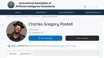 Profile page of AI consultant Charles Gregory Postell on IA Artificial Intelligence Consultants website.