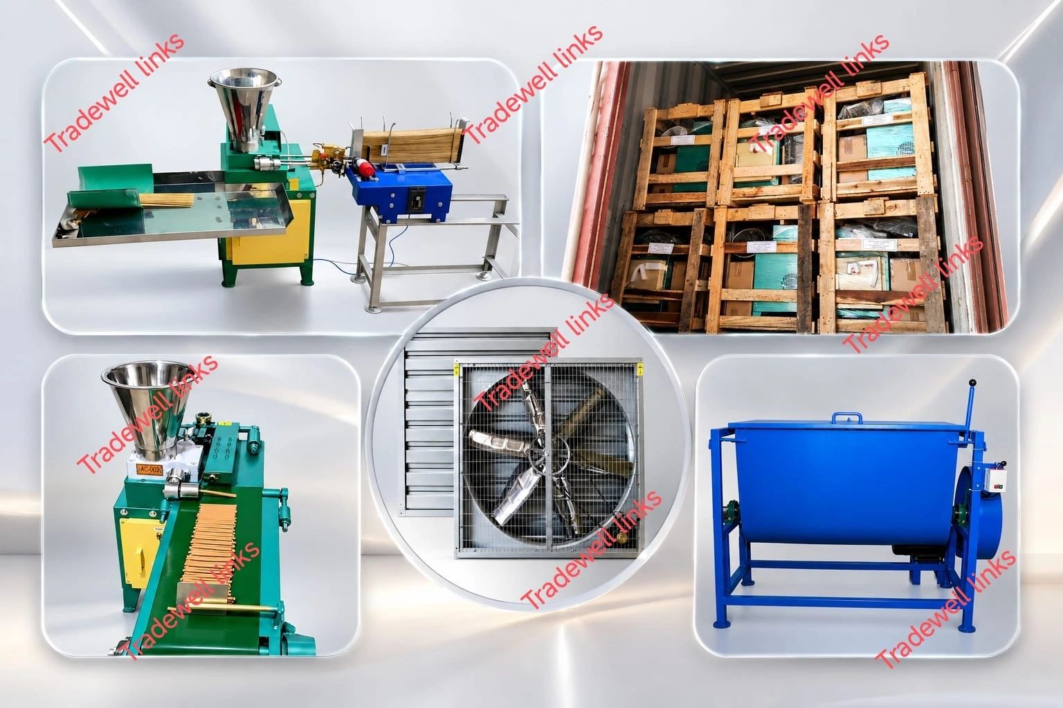 Various industrial machines and equipment displayed in a collage layout.