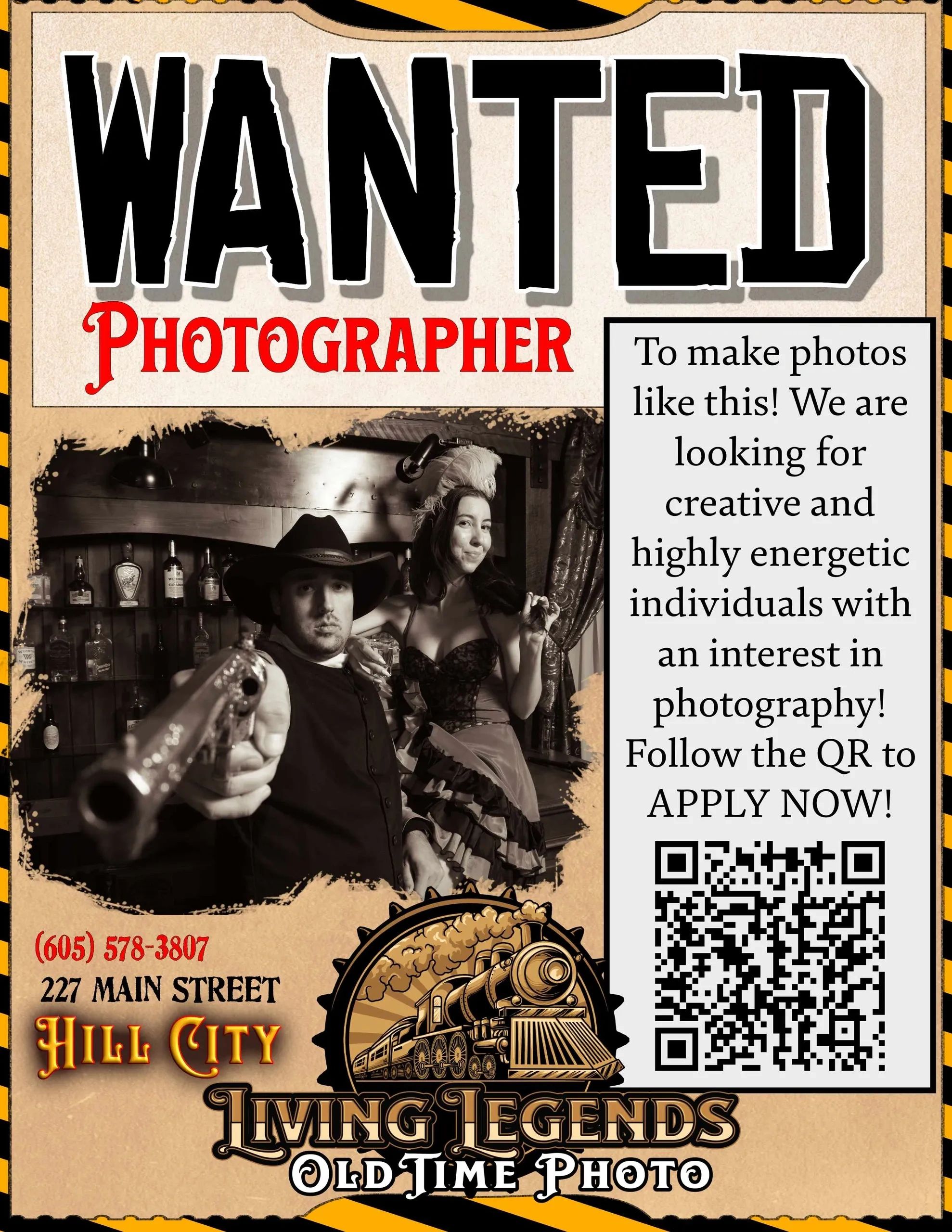 Wanted photographer for creative, energetic individuals at Hill City Living Legends Old Time Photo.