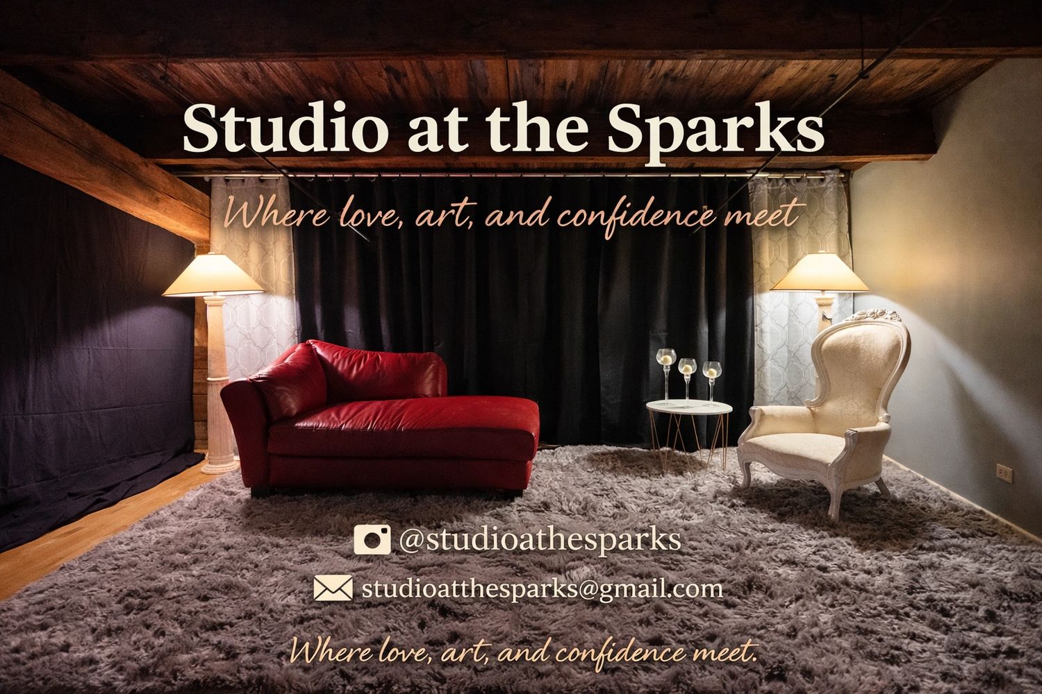 Cozy studio with elegant seating and warm lighting at Studio at the Sparks.
