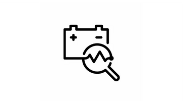 Icon of a battery with a magnifying glass showing a waveform inside.