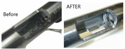 before and after picture of ultrasonic gun cleaning