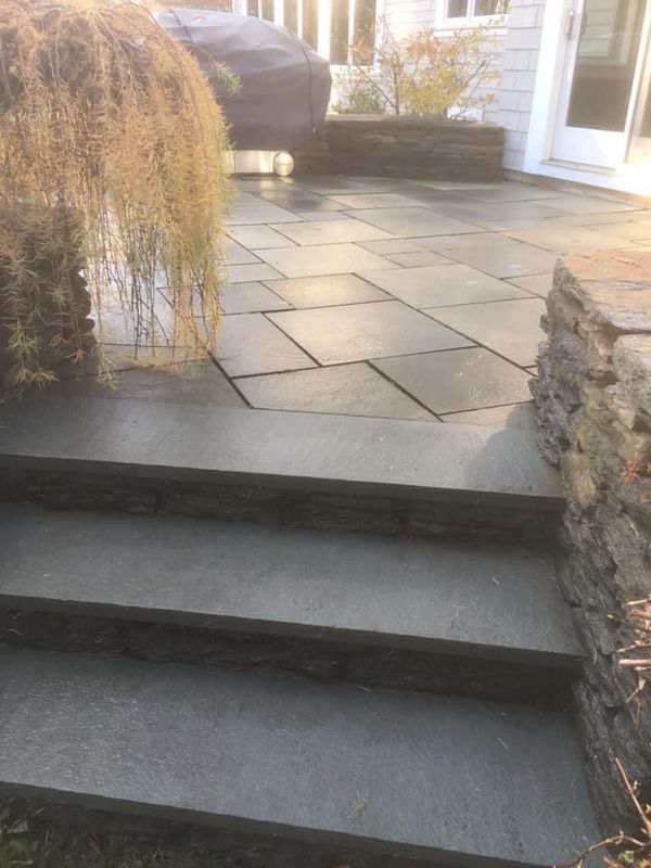 Bluestone and Goshen stone patio and steps built by Tim Korytoski of Heirloom Landscapes