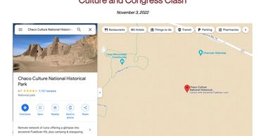 Map showing Chaco Culture National Historical Park in New Mexico.