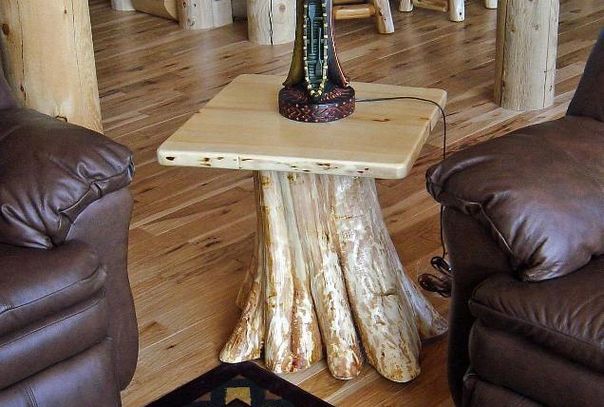 Log Cedar Stump End Table Slab Living Room Rustic Furniture