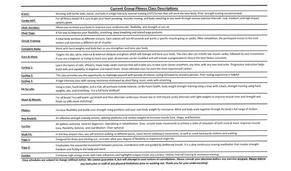 Group Fitness Class Descriptions